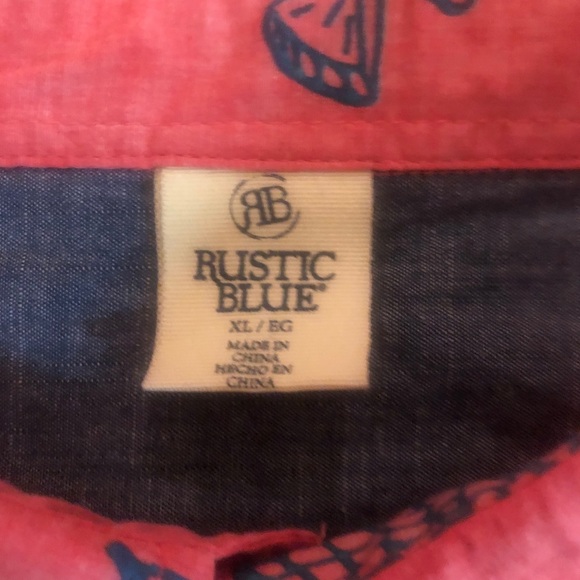 🏝 EUC Rustic Blue Hawaiian Casual Botton-Down - Picture 2 of 3
